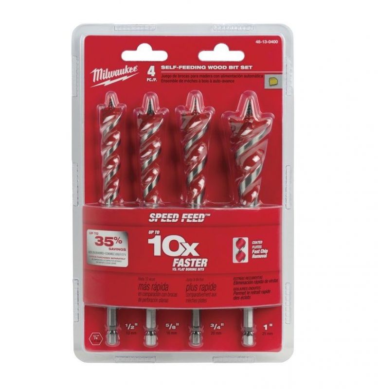 Milwaukee 48130400 4 Piece Self-feeding Wood Bit Set 48130400 from