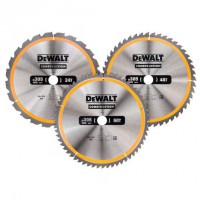 DeWalt 305mm x 30mm TCT Construction Circular Saw Blades Pack of 3, 1 x 24T, 1 x 48T, 1 x 60T - DT1964-QZ