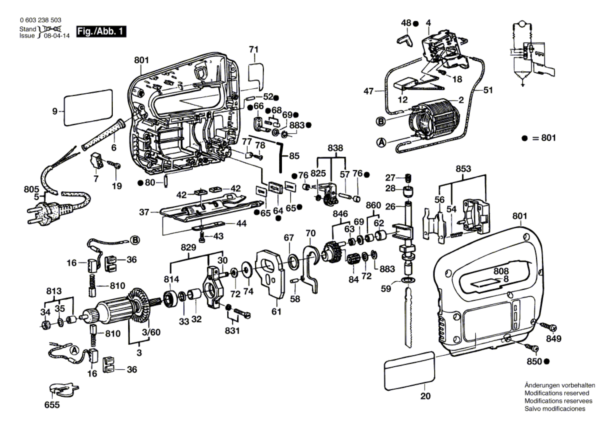 Bosch 0 603 238 503 Pst 50 Pe Jig Saw 220 V / Eu Spare Parts SPARE ...