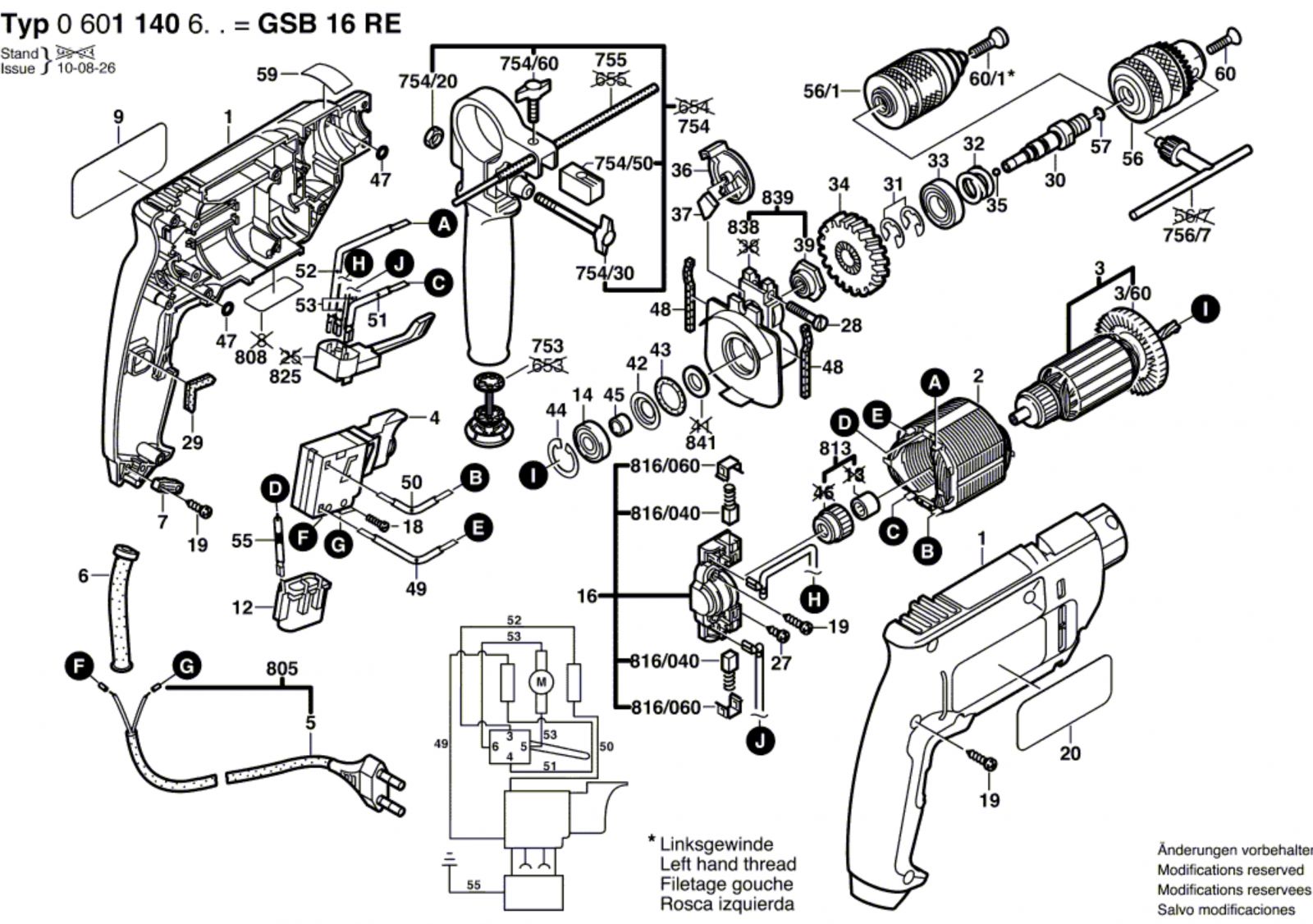 Bosch 0 601 140 642 Gsb 16 Re Percussion Drill 240 V / Gb Spare Parts ...