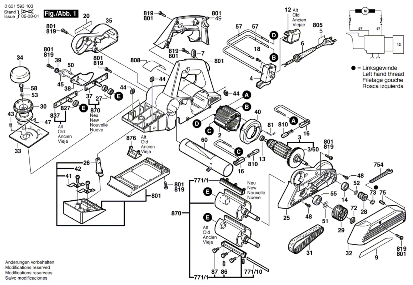 Bosch 0 601 593 167 Gho 31-82 Portable Planer 240 V / Gb Spare Parts ...