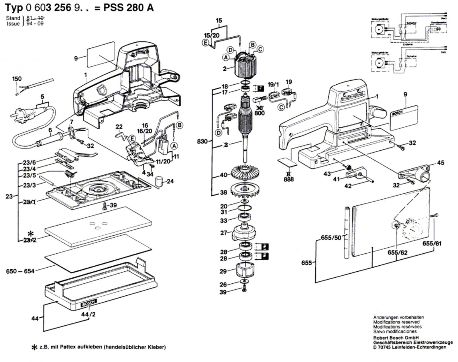 Bosch 0 603 256 942 Pss 280 A Orbital Sander 240 V / Gb Spare Parts ...