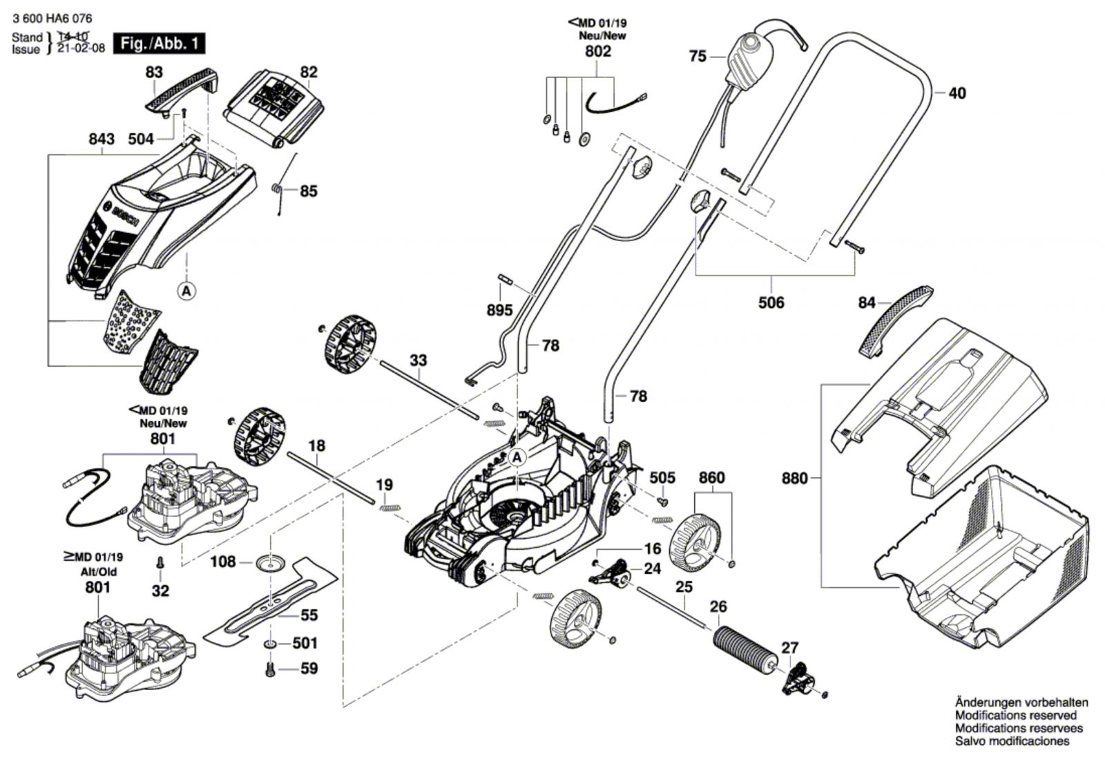 Bosch 3 600 Ha6 070 Rotak 320 Er Lawnmower 230 V / Gb Spare Parts ...