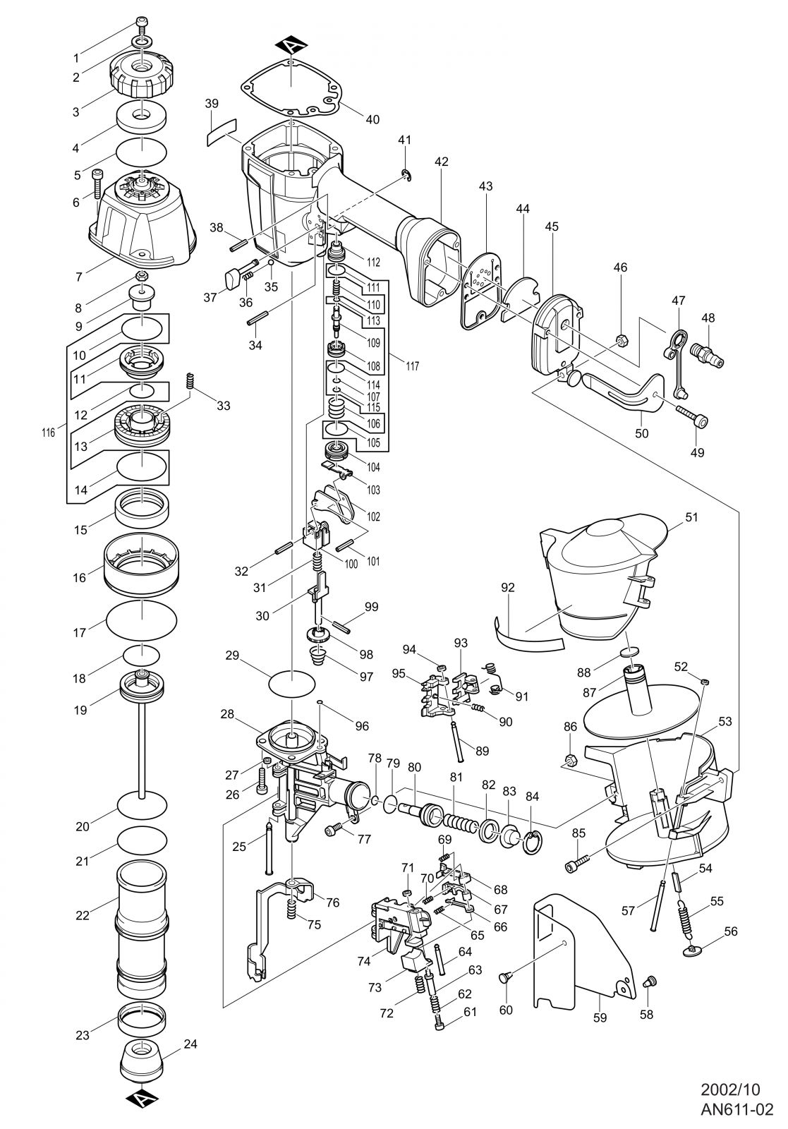 Makita An611 Pneumatic Coil Nailer Spare Parts SPARE_AN611 from Spare ...