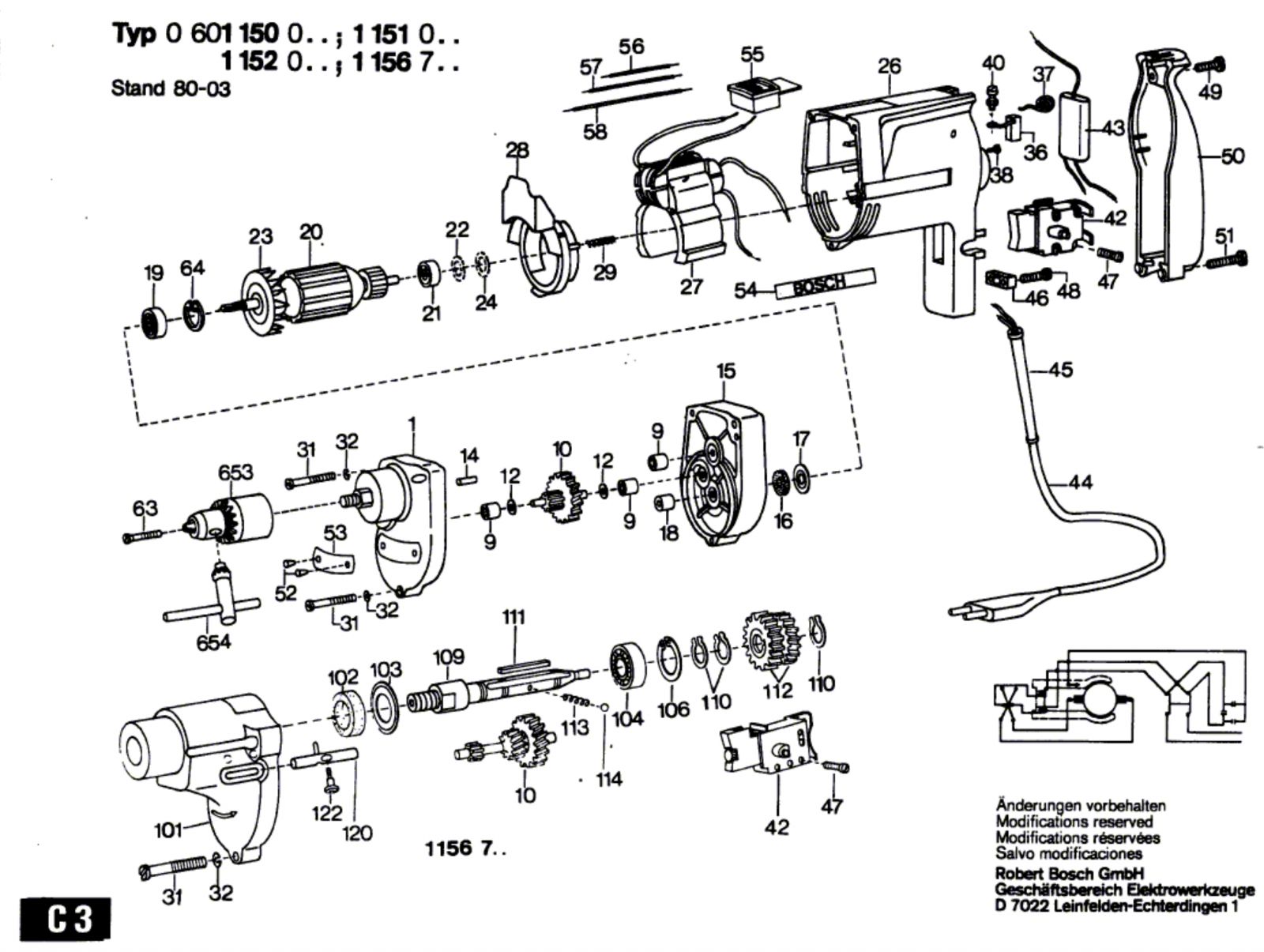 Bosch 0 601 152 001 Drill 110 V / Eu Spare Parts SPARE_0601152001 from ...