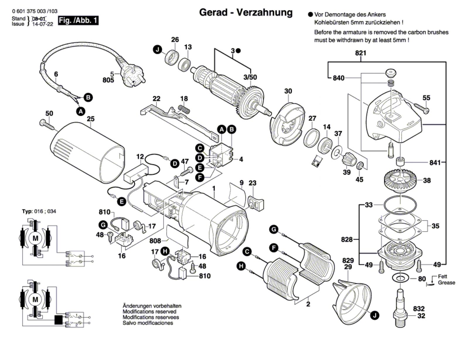 Bosch 0 601 375 003 Gws 6-115 Angle Grinder 230 V / Eu Spare Parts ...