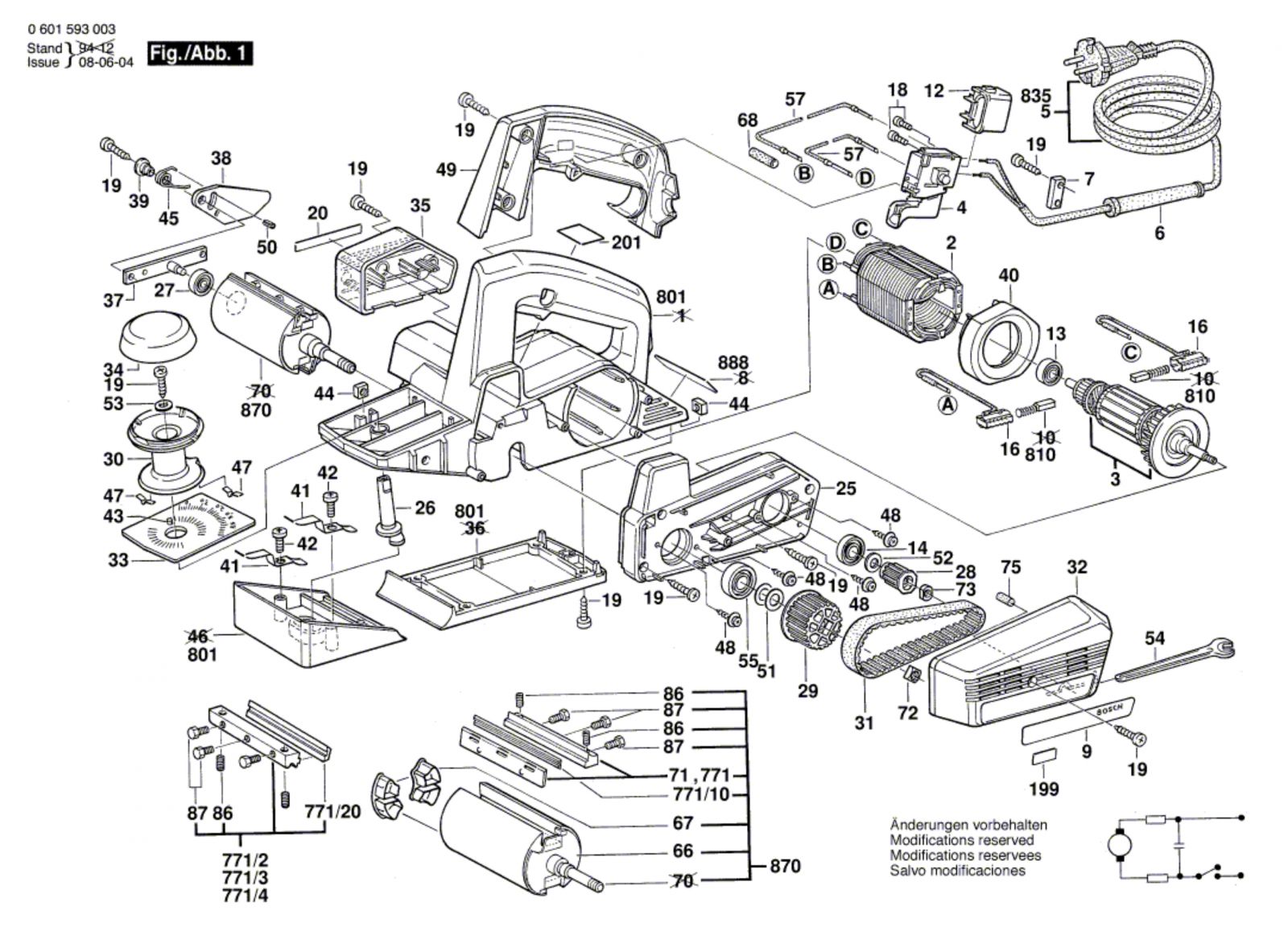 Bosch 0 601 593 003 Gho 31-82 Portable Planer 230 V / Eu Spare Parts ...