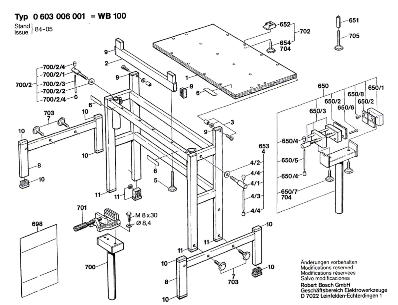 Bosch 0 603 006 001 Wb 100 Workbench / Eu Spare Parts SPARE_0603006001 ...