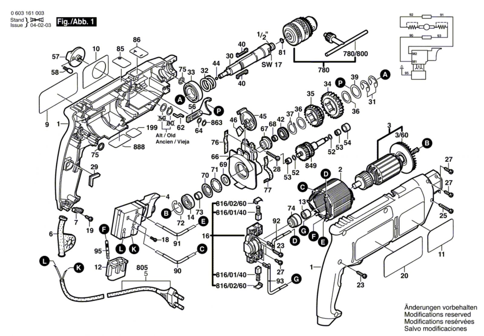 Bosch 0 603 161 003 Csb 650-2 Percussion Drill 230 V / Eu Spare Parts ...