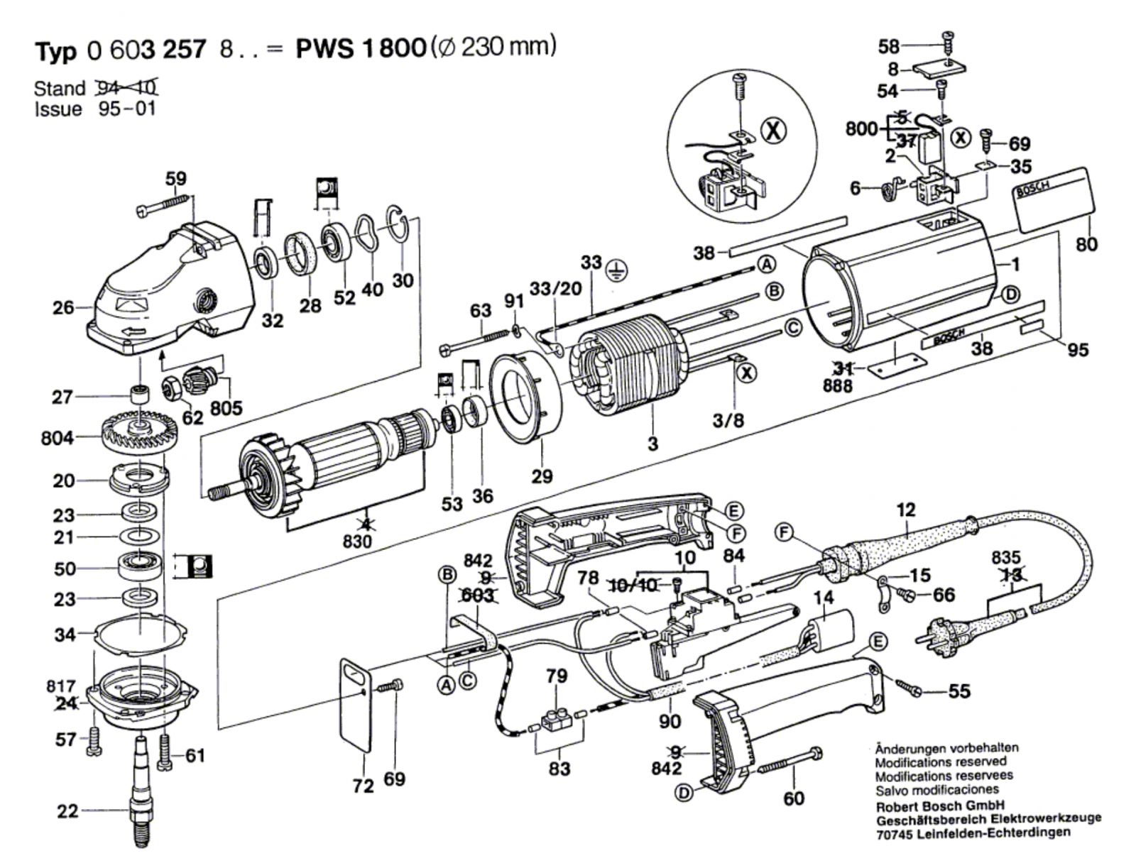 Bosch 0 603 257 803 Pws 1800 Angle Grinder 220 V / Eu Spare Parts SPARE ...