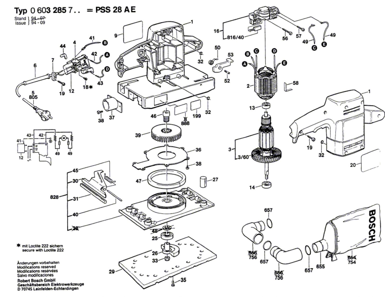 Bosch 0 603 285 703 Pss 28 Ae Orbital Sander 230 V / Eu Spare Parts ...