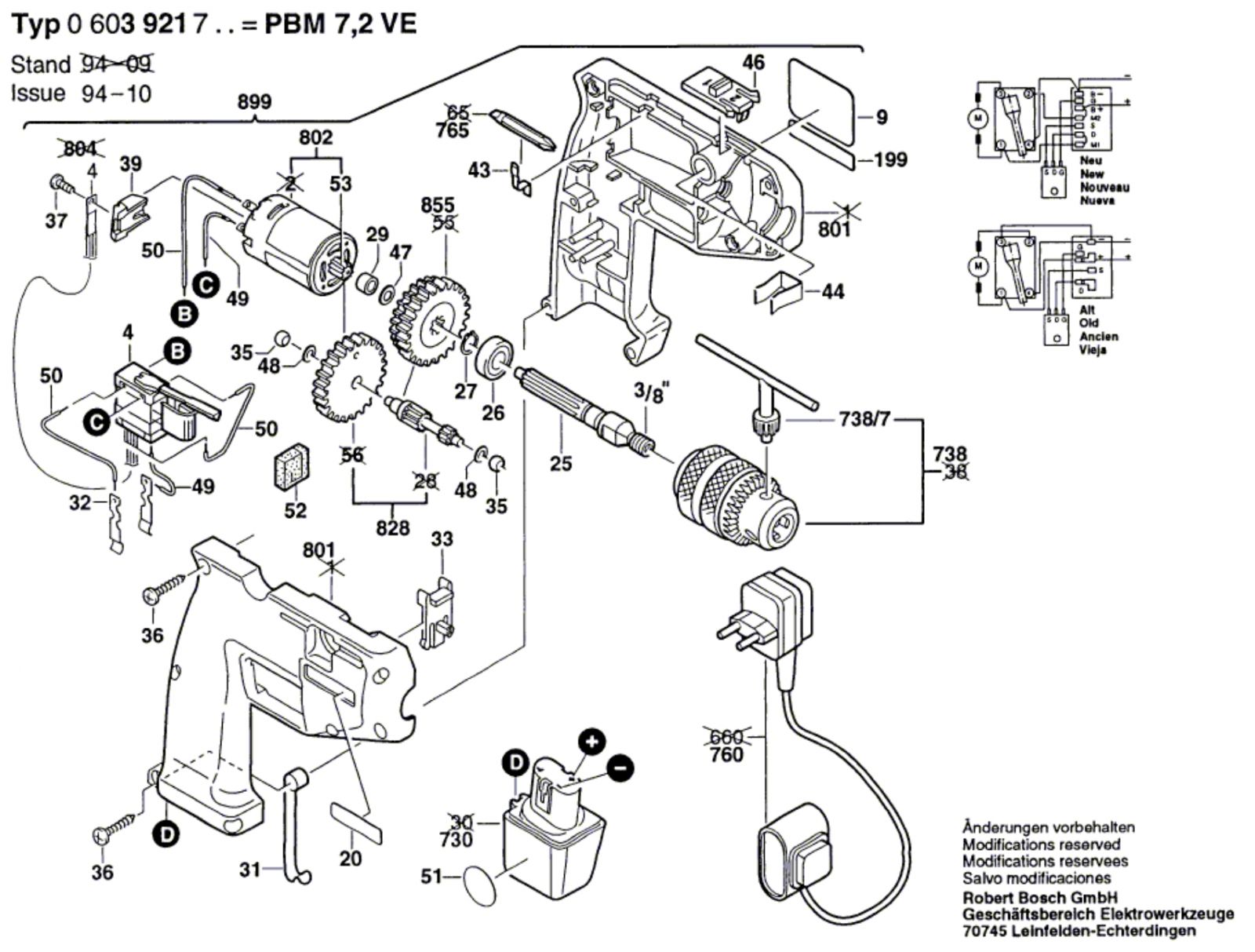 Bosch 0 603 921 703 Pbm 7,2 Ve Cordless Drill 7.2 V / Eu Spare Parts ...