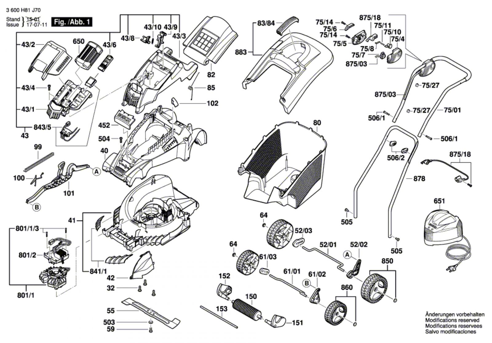 Bosch 3 600 H81 J71 Rotak 37 Li Lawnmower Spare Parts SPARE_3600H81J71 ...