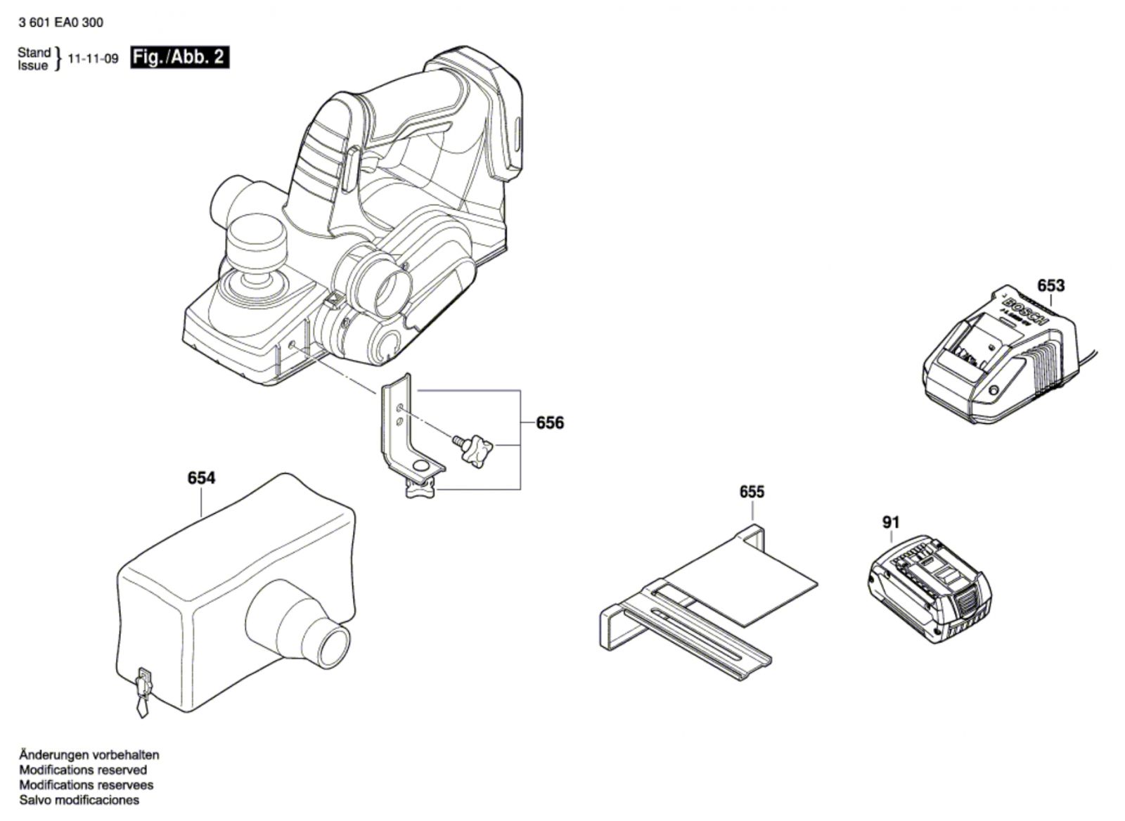 Bosch 3 601 Ea0 300 Gho 18 V-li Portable Planer 18 V / Eu Spare Parts ...