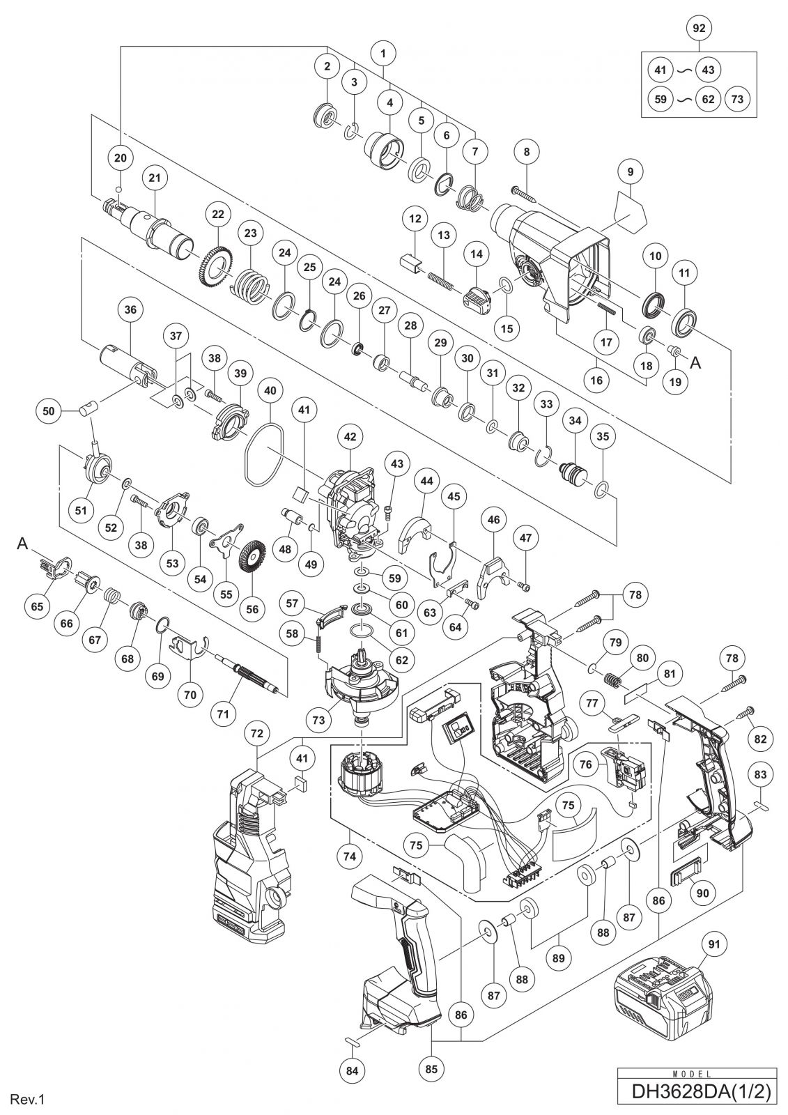 Hikoki Dh3628da Cordless Rotary Hammer Dh3628da Spare Parts Spare ...