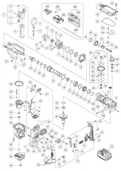 Hikoki Dh3640db Cordless Rotary Hammer Spare Parts Spare_DH3640DB from ...