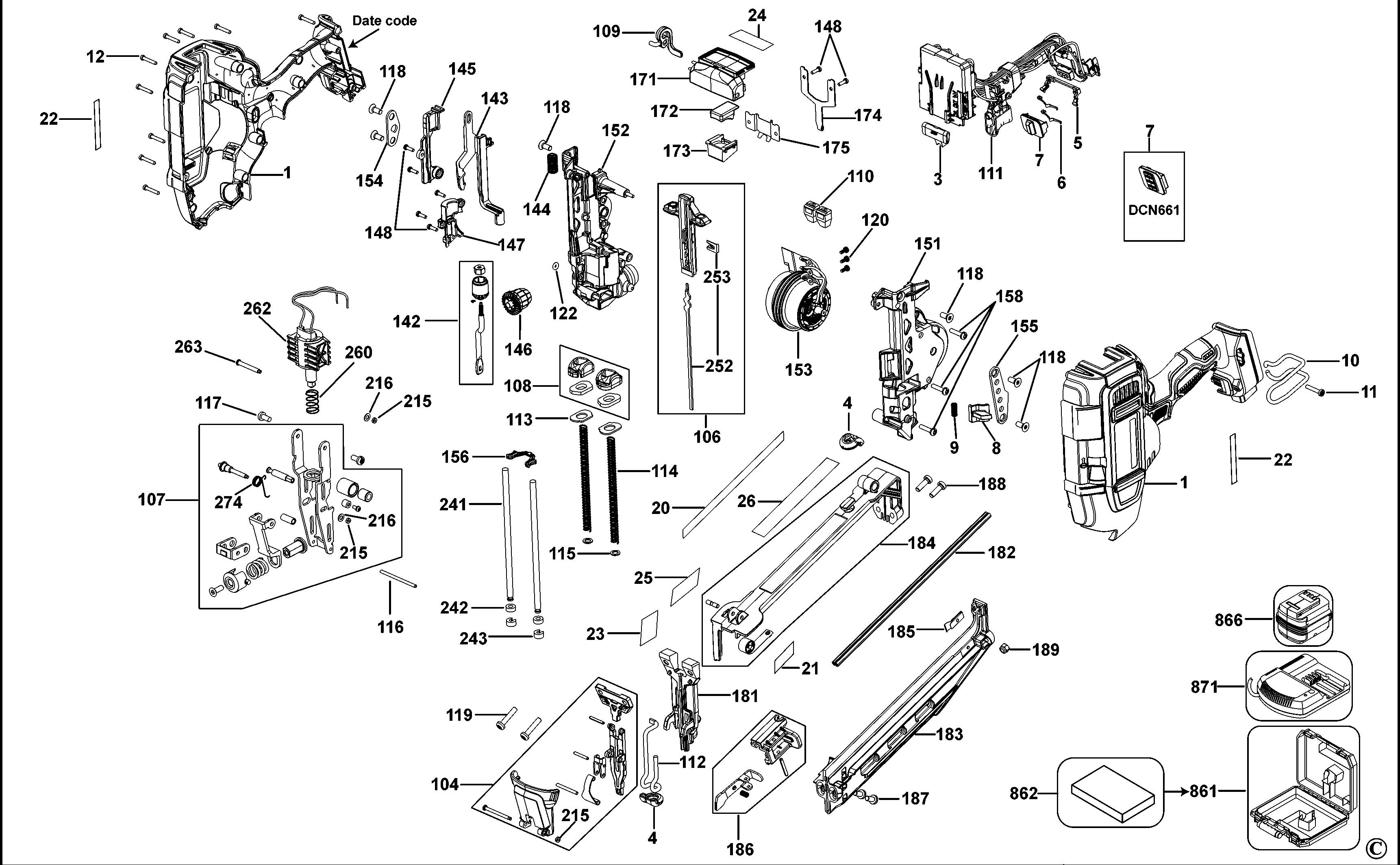 Dewalt Dcn661-xj Finish Nailer 16 Gauge Spare Parts Type 2 SPARE_DCN661 ...