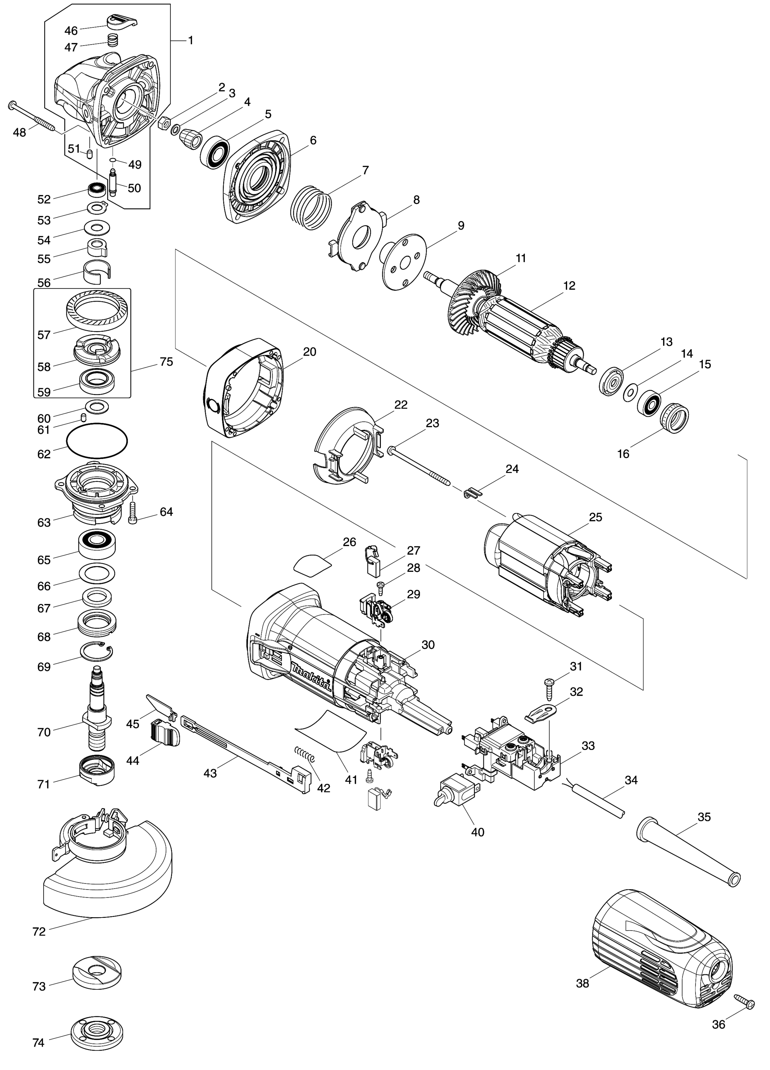 Makita Ga4541 115mm Angle Grinder Spare Parts SPARE_GA4541 from Spare ...