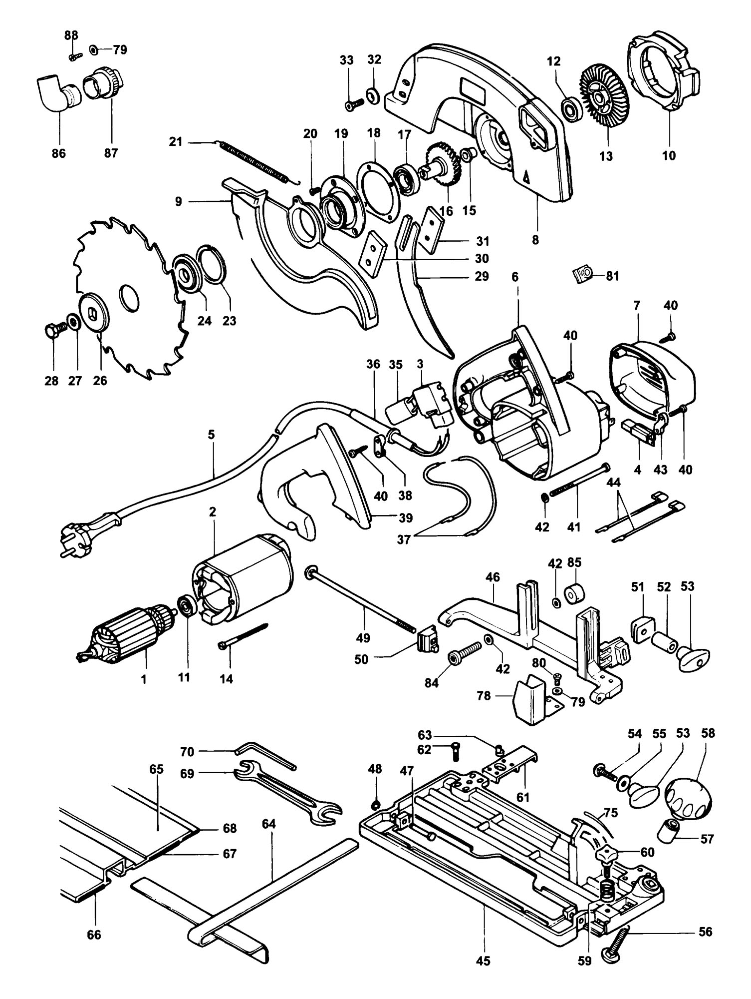 Image of Riving knife of DeWalt DW365 circular saw