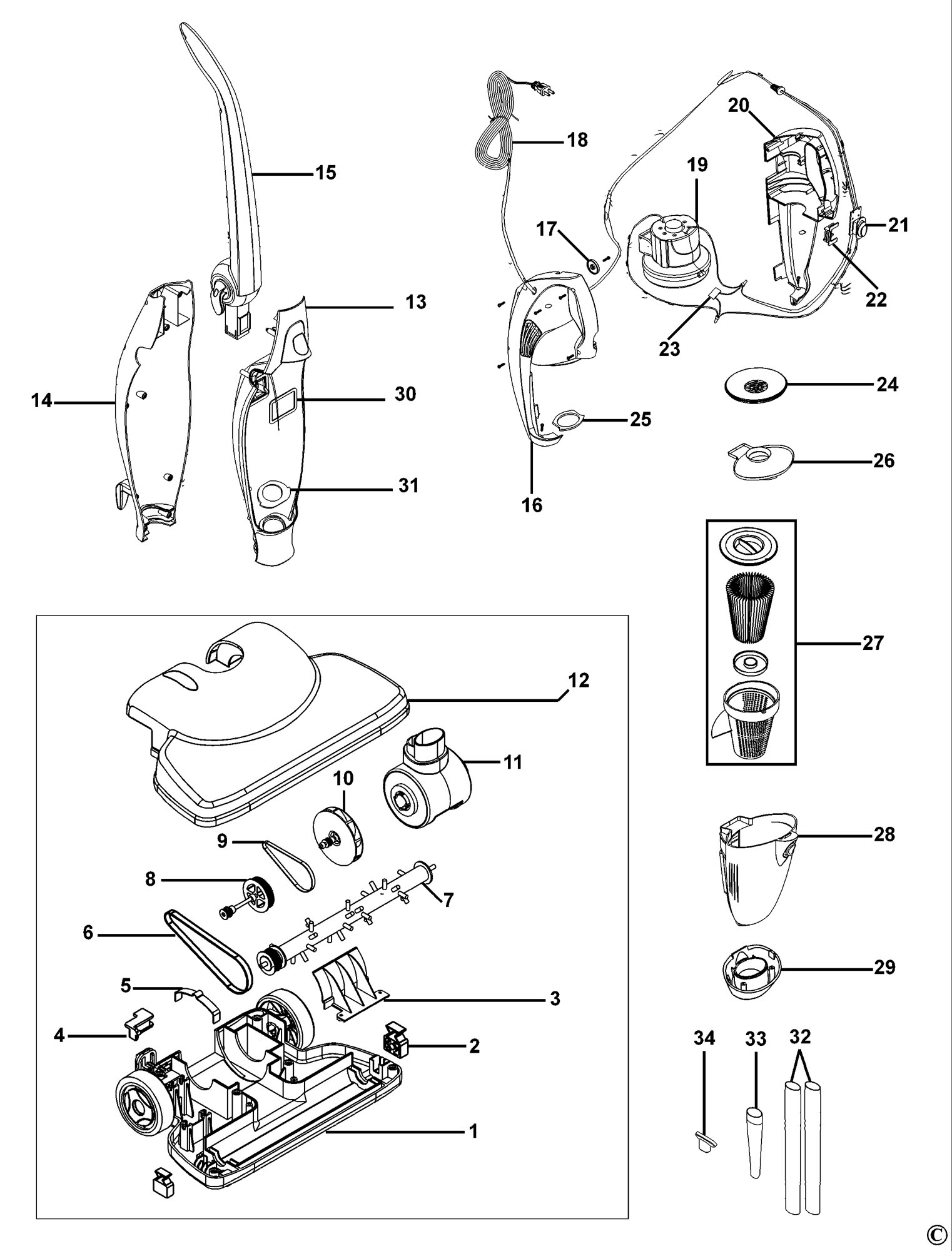 Black & Decker Fv2000 Floor Vac (type 1) Spare Parts spare_fv2000/type ...