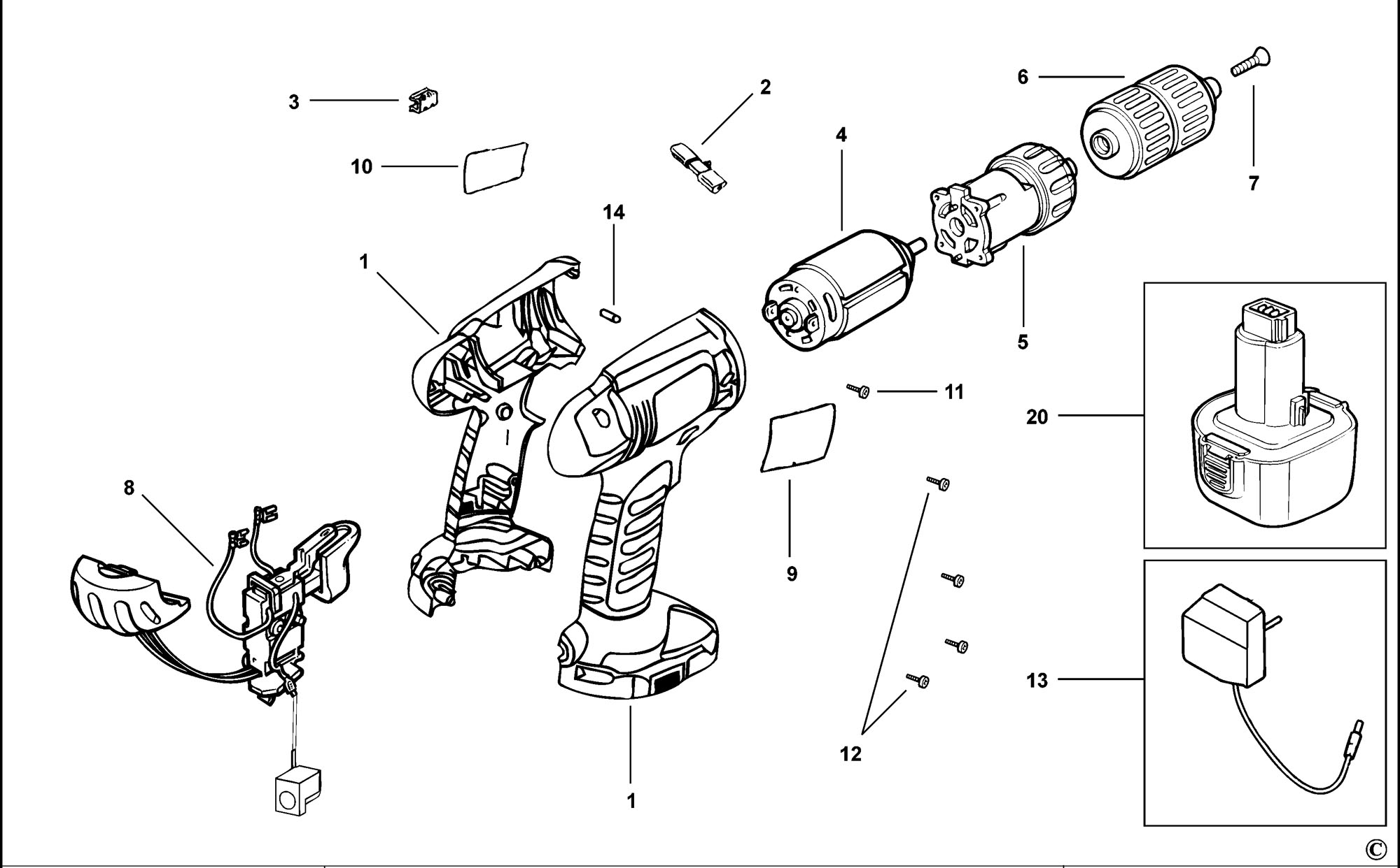 BLACK DECKER CD9600 CORDLESS DRILL TYPE H1 Spare Parts