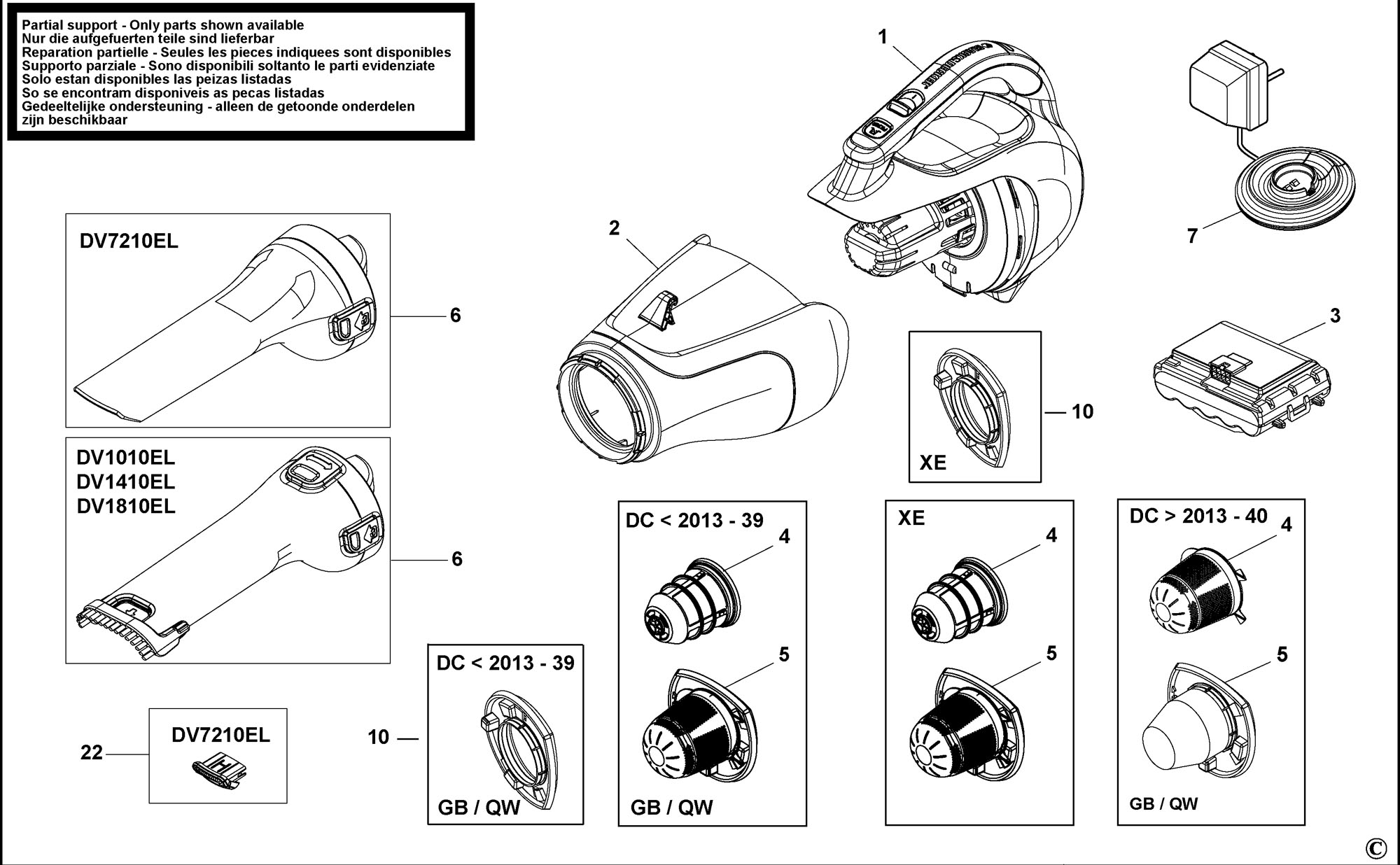 BLACK DECKER DV7210EL DUSTBUSTER TYPE H1 Spare Parts