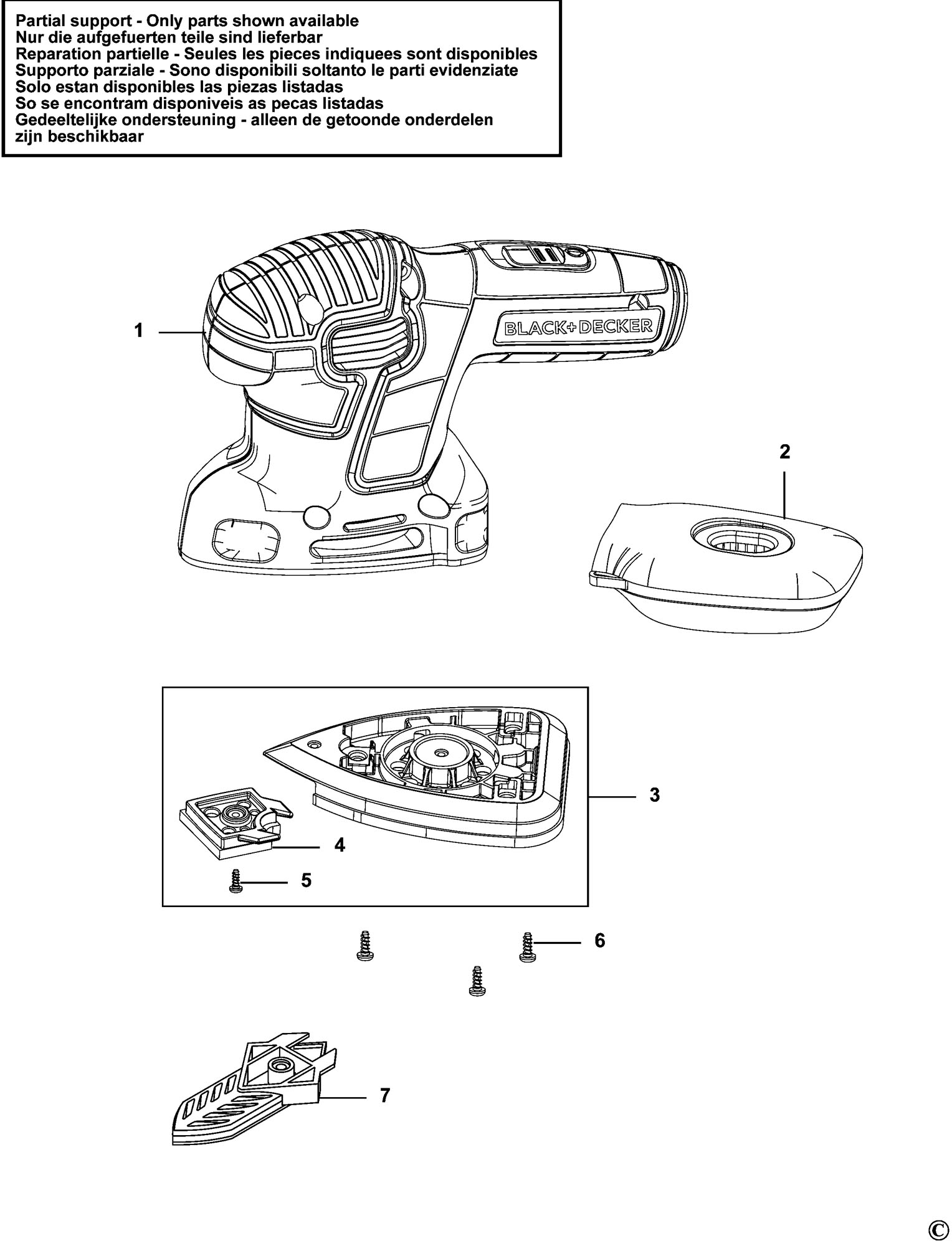 Black Decker Ka2500 Palm Grip Sander type 1 Spare Parts