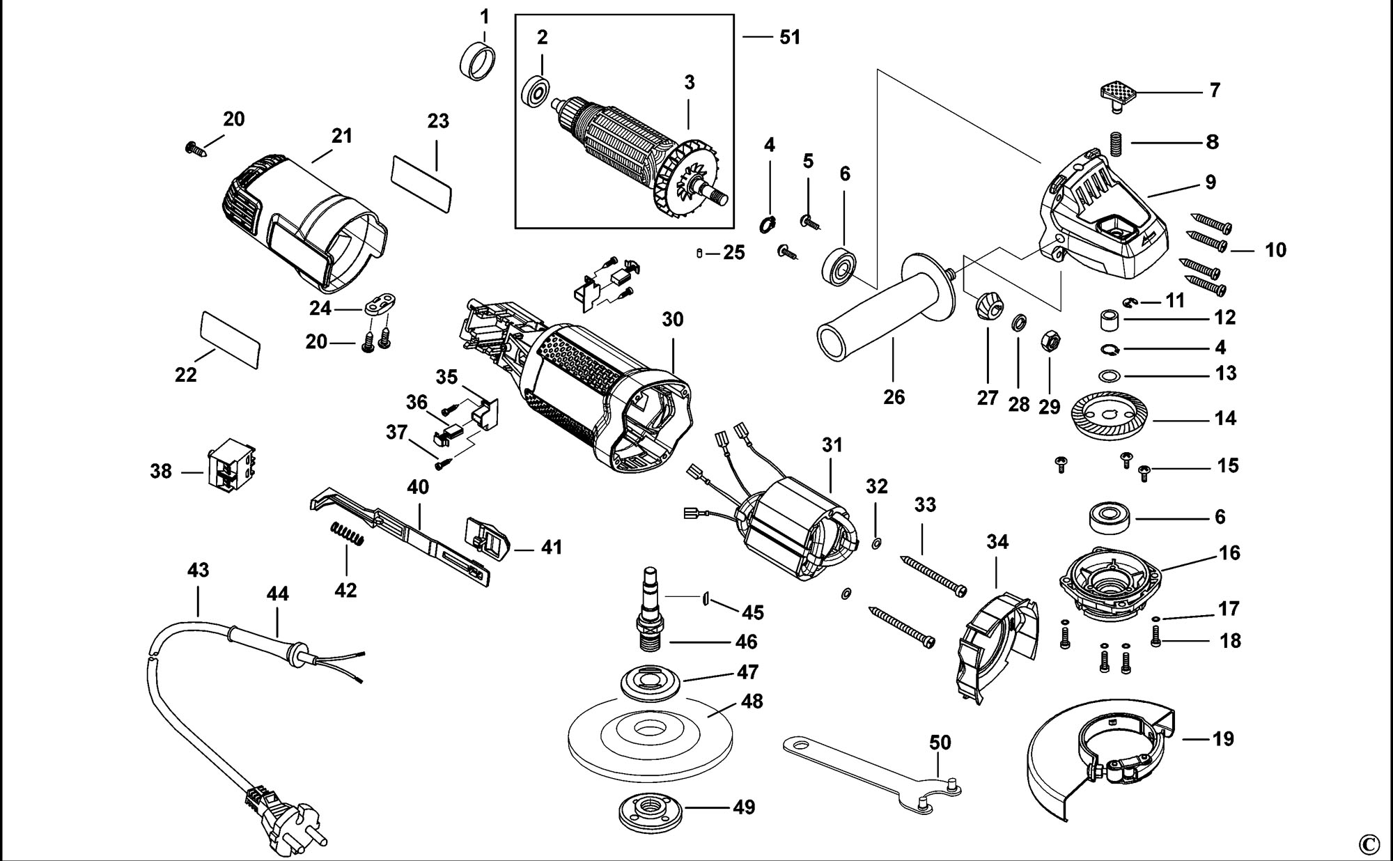 BLACK DECKER KG8215 SMALL ANGLE GRINDER TYPE 1 Spare Parts