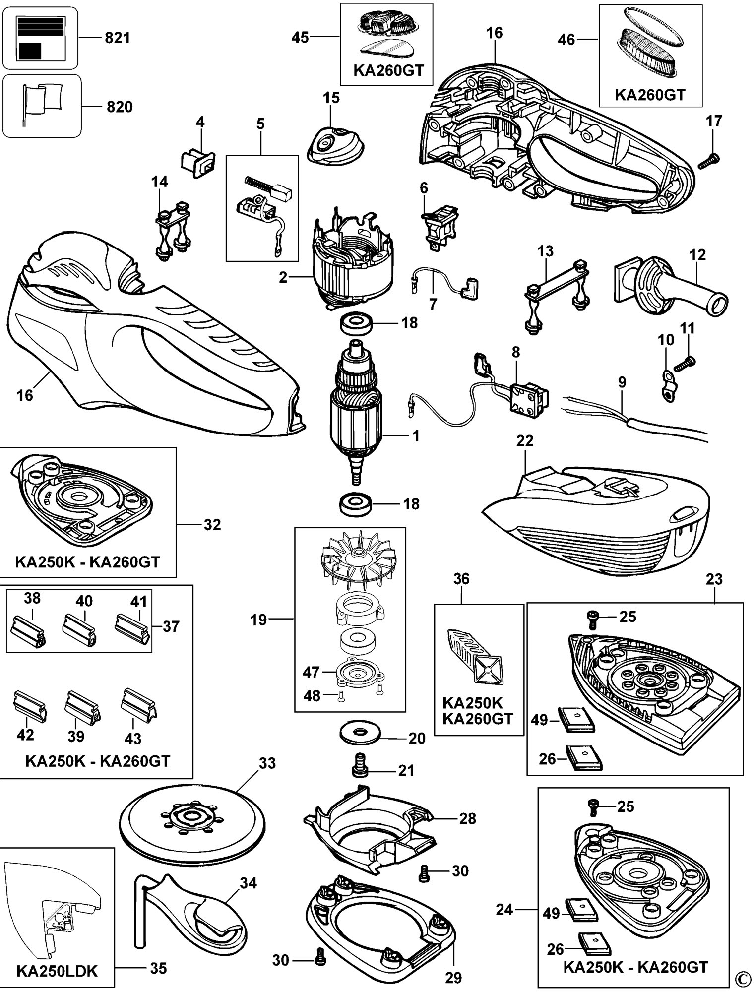 Black Decker Ka250 Sander type 2 Spare Parts SPARE KA250