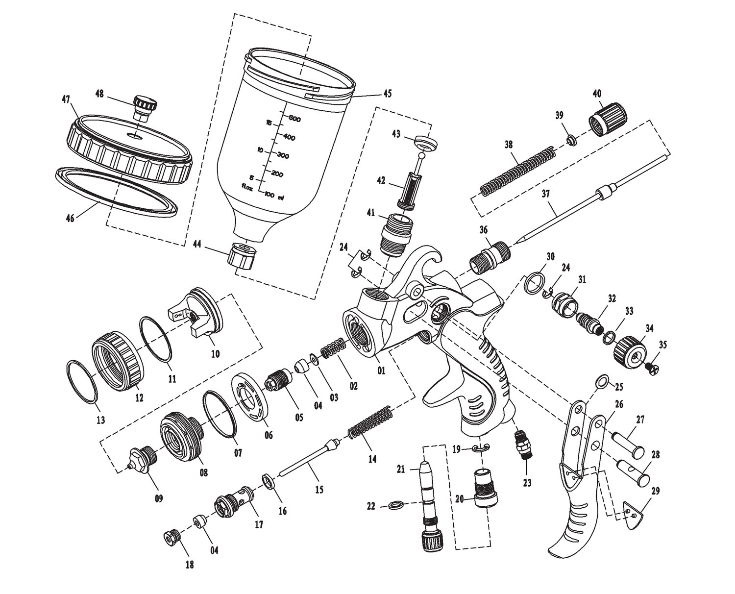 Draper Gsg5-600 09706 Gravity Feed Air Gun Spare Parts Spare 09706 From 