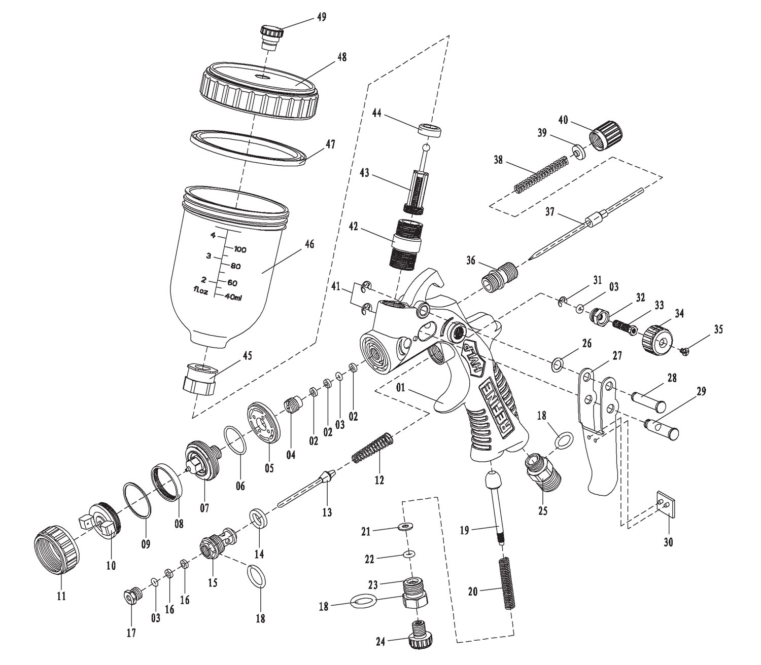 Draper Gsg5-comp-100 09709 Gravity Feed Air Gun Spare Parts SPARE_09709 ...