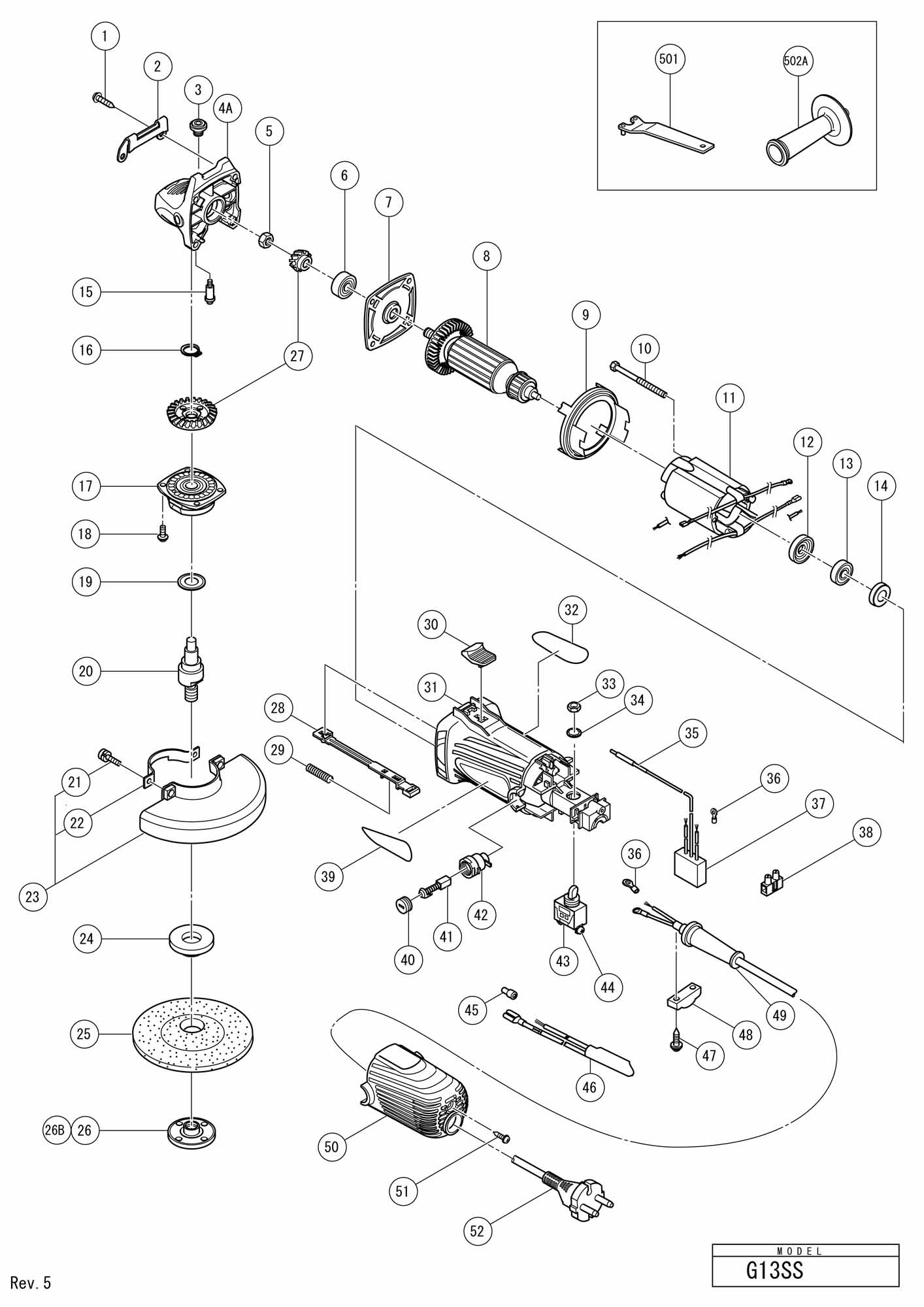 Hitachi Disc Grinder G 13ss Spare Parts SPARE_G13SS from Spare Parts World