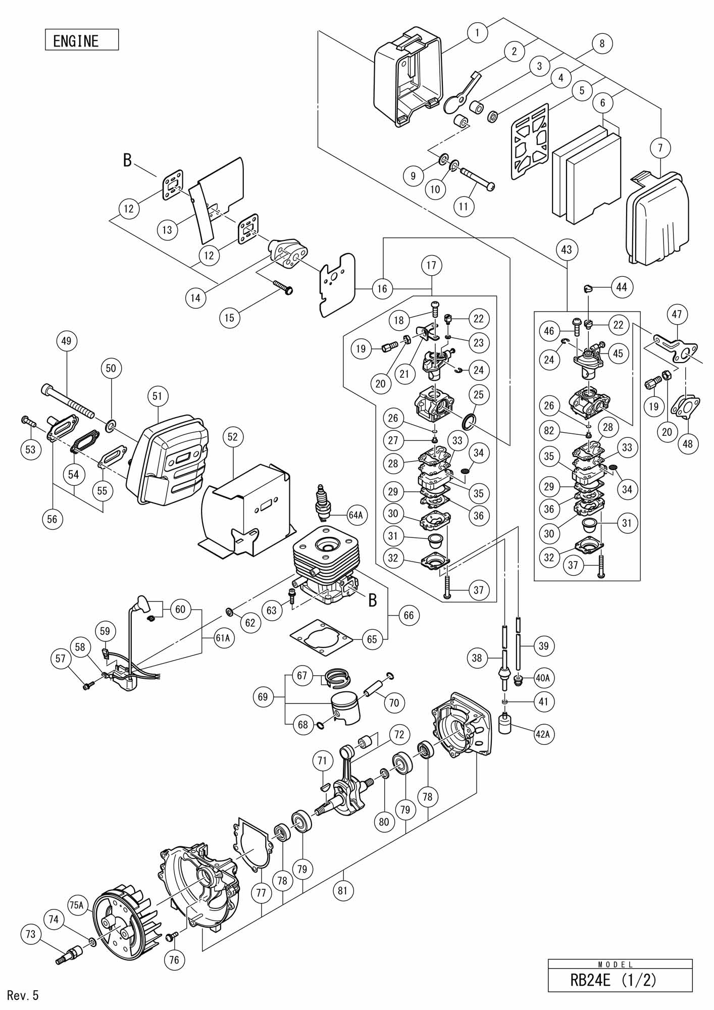 Hitachi Engine Blower Rb 24e Spare Parts SPARE_RB24E from Spare Parts World